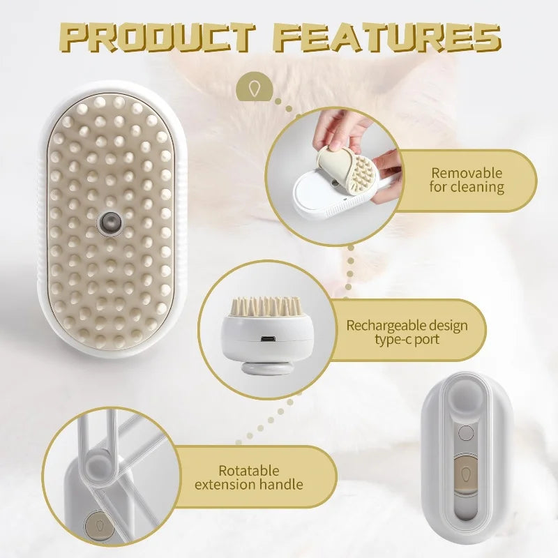 3w1 elektryczna szczotka do kota, z funkcją pary